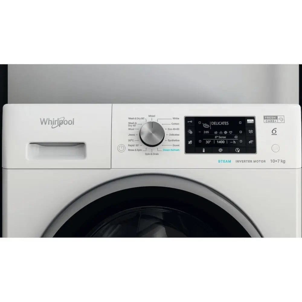 Whirlpool FFWDD1074269BSVUK 10kg/7kg Washer Dryer, 1400 rpm, 60cm Wide - White | Atlantic Electrics - 39478525264095 