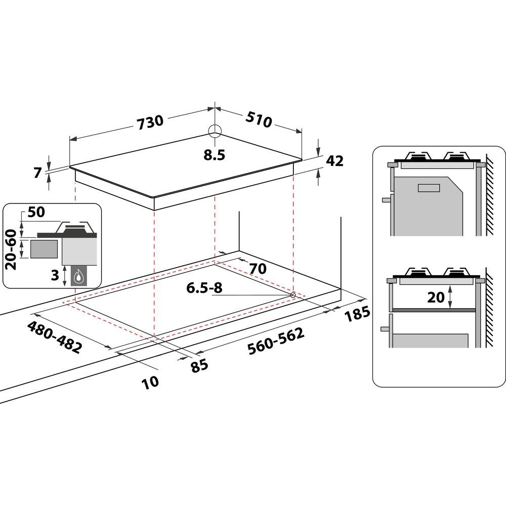 Whirlpool GMWL758IXL Gas Hob Burners 75cm- Inox | Atlantic Electrics - 39478529163487 
