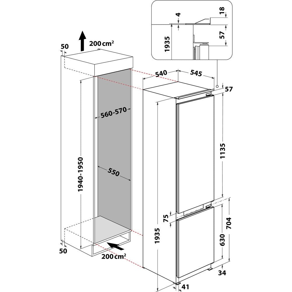 Whirlpool WHC20T321 Built-In Fridge Freezer, 54cm Wide- White | Atlantic Electrics - 39478553411807 