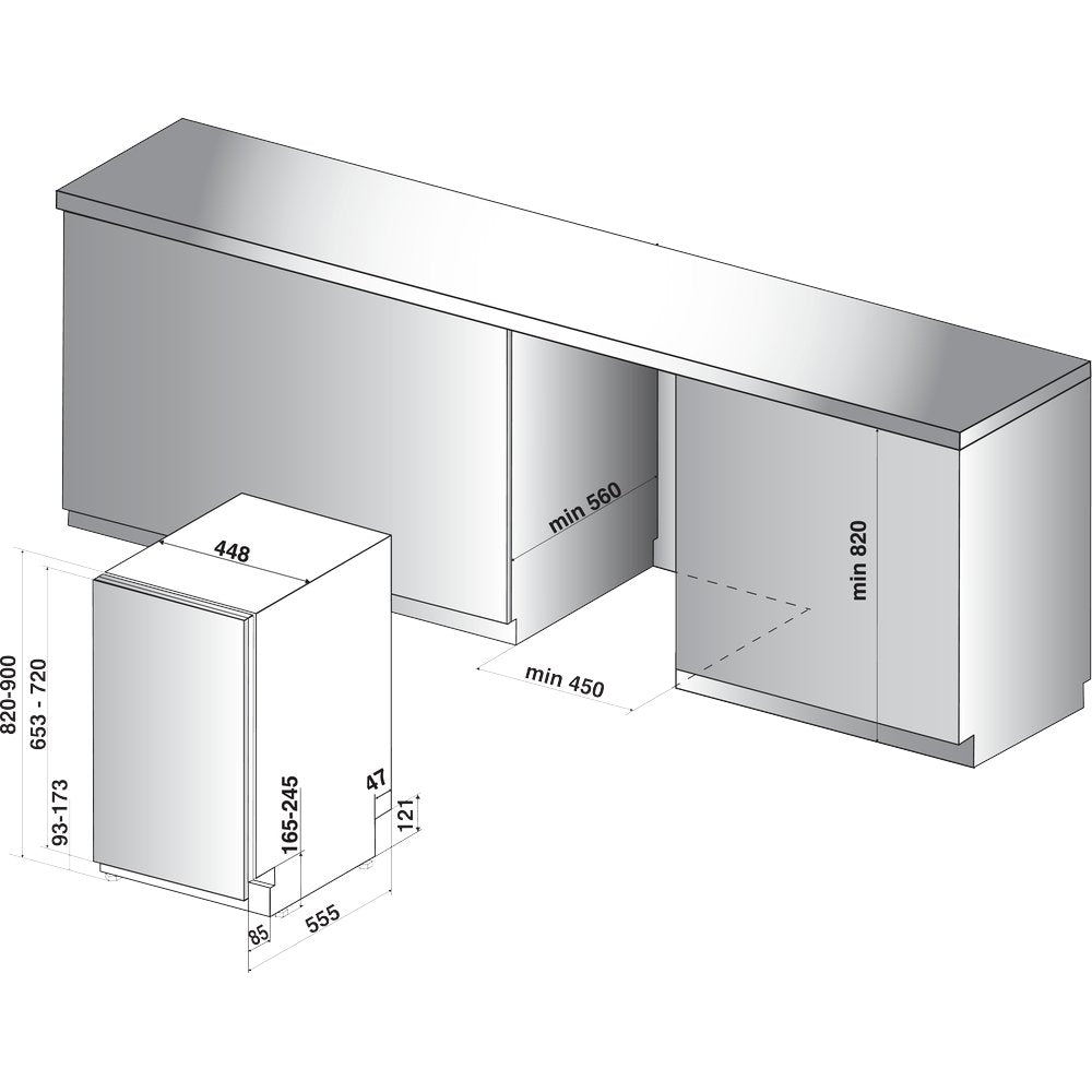 Whirlpool WSIC3M27C 44.8cm Wide Integrated Slimline Dishwasher - Silver | Atlantic Electrics