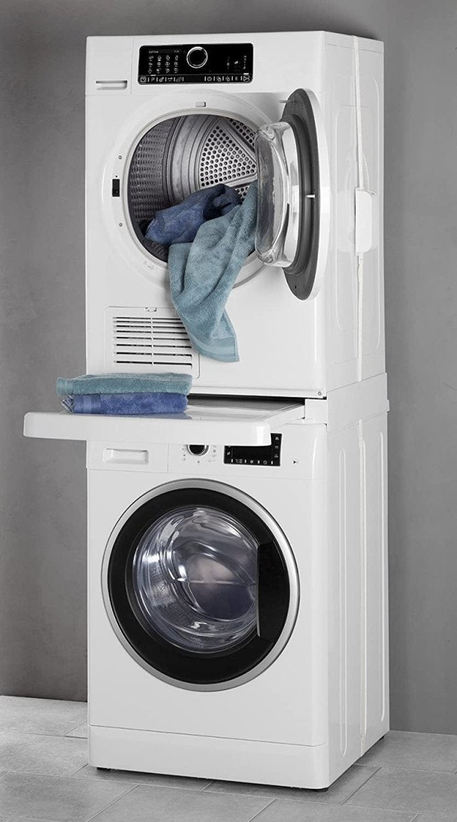 WPRO SKS101 Universal Stacking Kit For Washing Machine - Dryer 60cm With Sliding Shelf - White | Atlantic Electrics - 39478556197087 