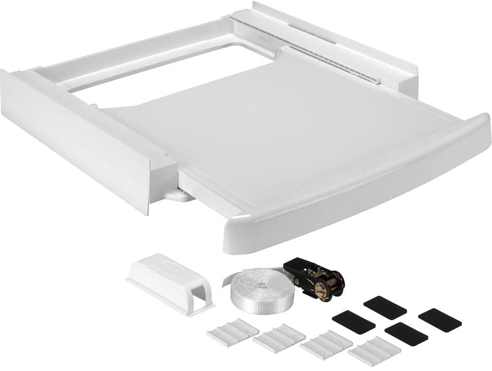 WPRO SKS101 Universal Stacking Kit For Washing Machine - Dryer 60cm With Sliding Shelf - White | Atlantic Electrics - 39478556164319 