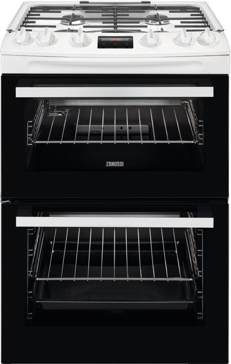 Zanussi ZCG63260WE 60cm Double Oven Gas Cooker with Electric Grill - White - Atlantic Electrics