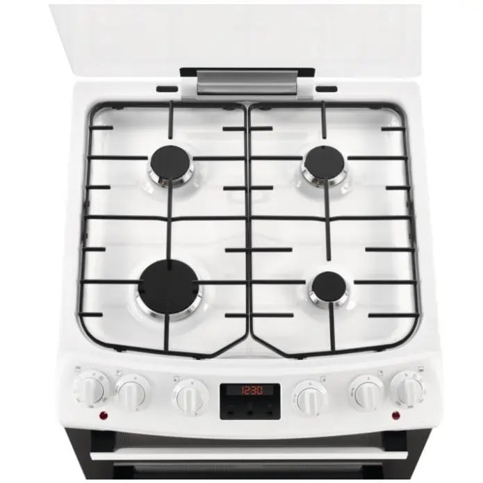 Zanussi ZCK66350WA 60 cm Dual Fuel Cooker with Double Oven, Glass Lid - White - Atlantic Electrics - 40157565157599 