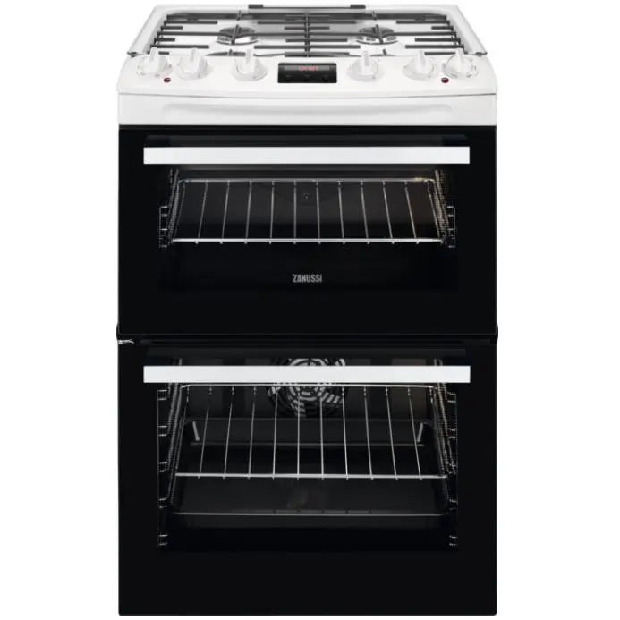 Zanussi ZCK66350WA 60 cm Dual Fuel Cooker with Double Oven, Glass Lid - White - Atlantic Electrics - 40157564928223 