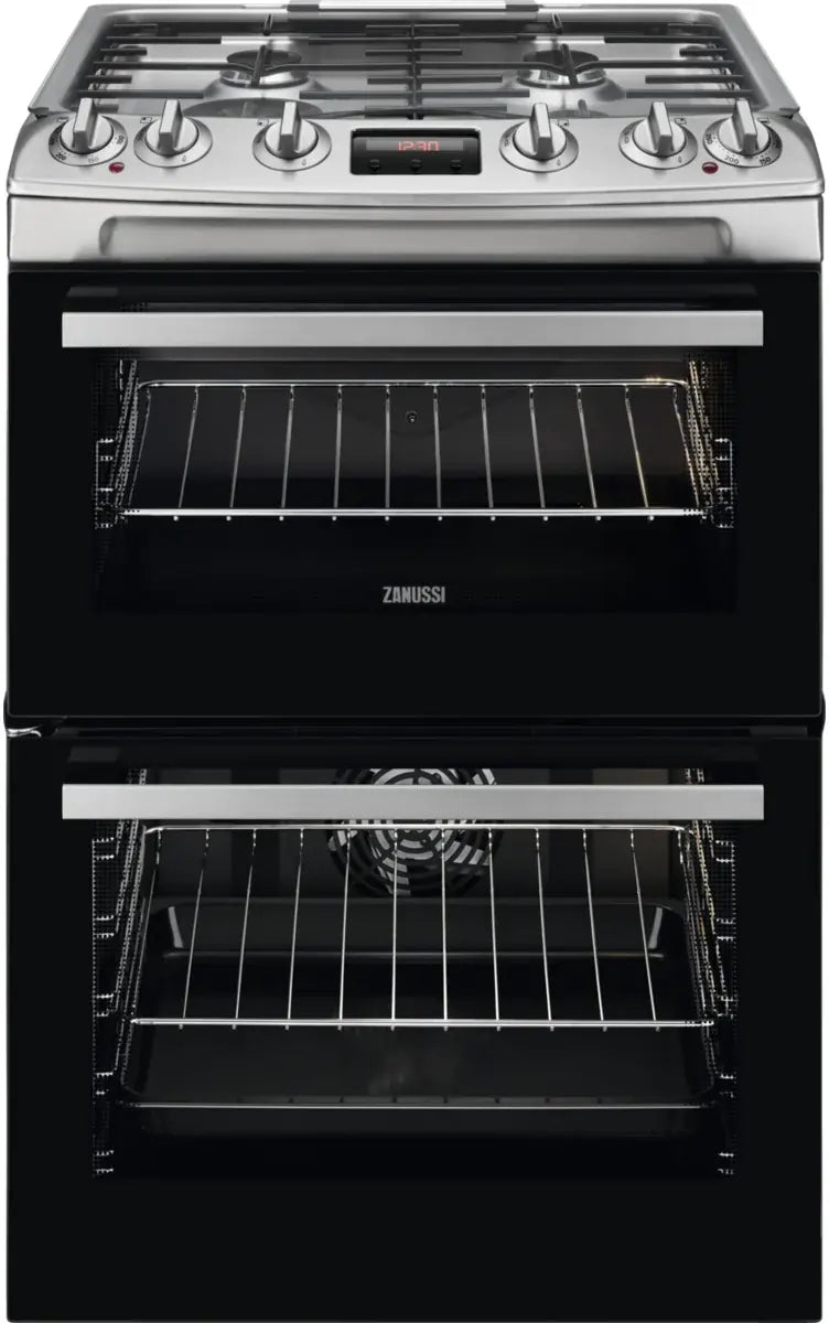 Zanussi ZCK66350XA 60 cm Double Oven, Glass Lid, A Rating Dual Fuel Cooker - Stainless Steel - Atlantic Electrics - 40157563879647 