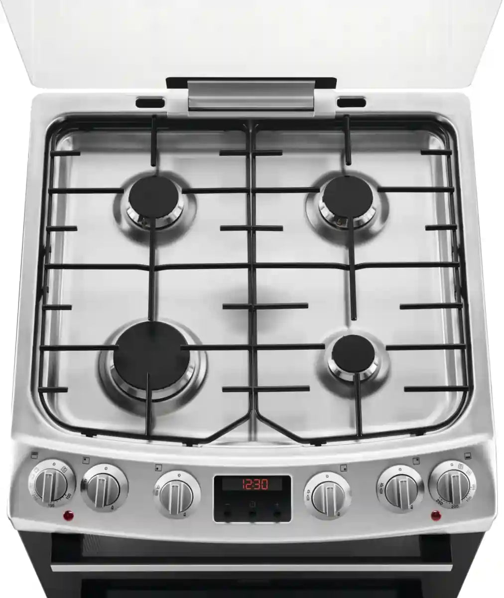 Zanussi ZCK66350XA 60 cm Double Oven, Glass Lid, A Rating Dual Fuel Cooker - Stainless Steel - Atlantic Electrics