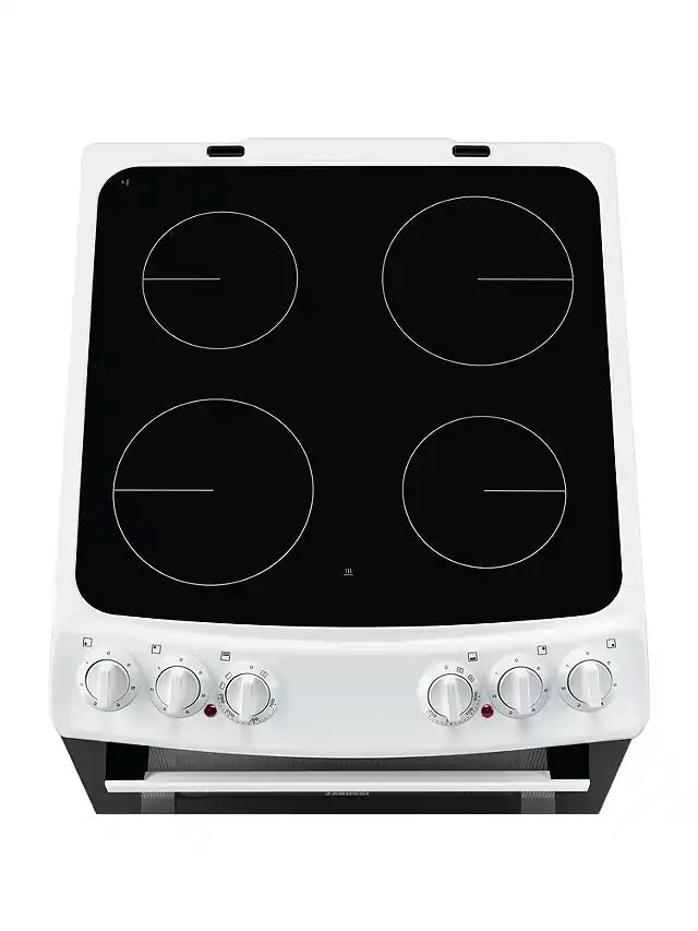 Zanussi ZCV46050WA Top 39/Main 77 Electric Cooker with Double Oven - Black / White | Atlantic Electrics - 40626359042271 