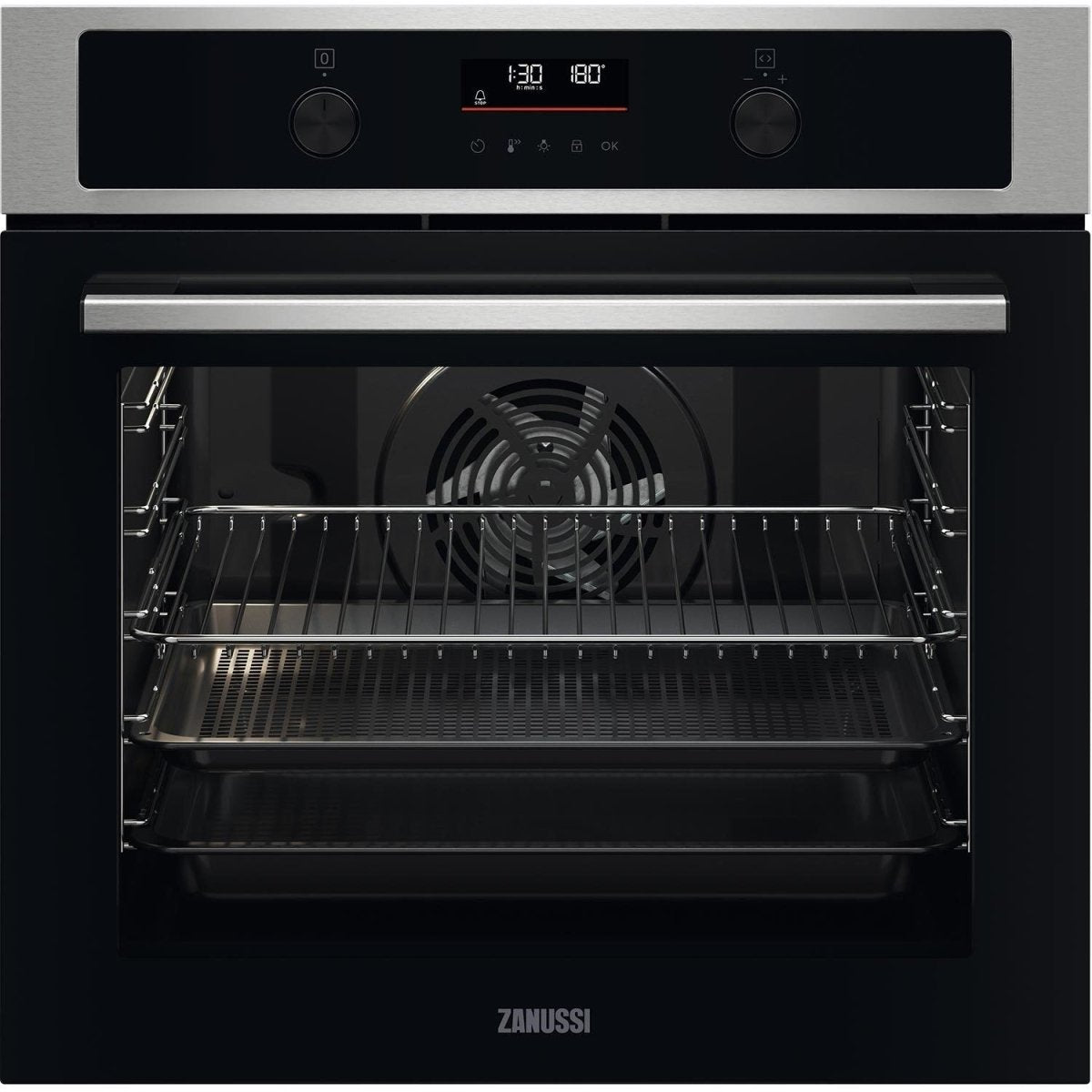 Zanussi ZOHNA7XN 40L Built In Electric Single Oven - Stainless Steel / Black | Atlantic Electrics