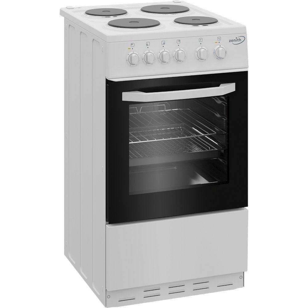Zenith ZE503W 50cm Single Oven Electric Cooker with solid plate - hob White | Atlantic Electrics - 39478567862495 